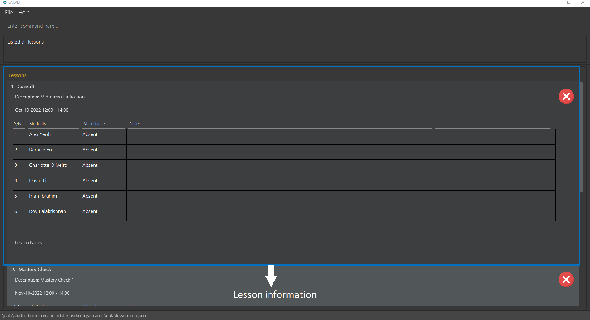 listlessonCommand